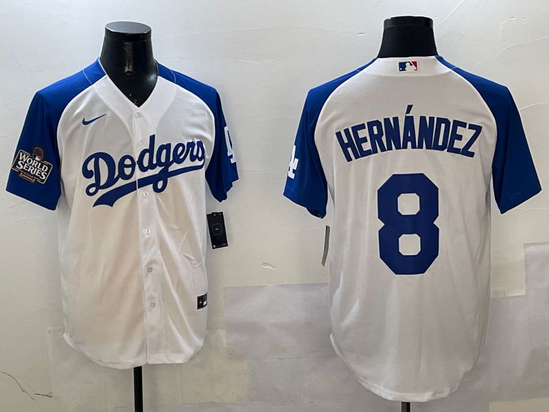 Men Los Angeles Dodgers 8 Hernandez White Blue Fashion Game 2025 Nike MLB Jersey style 3